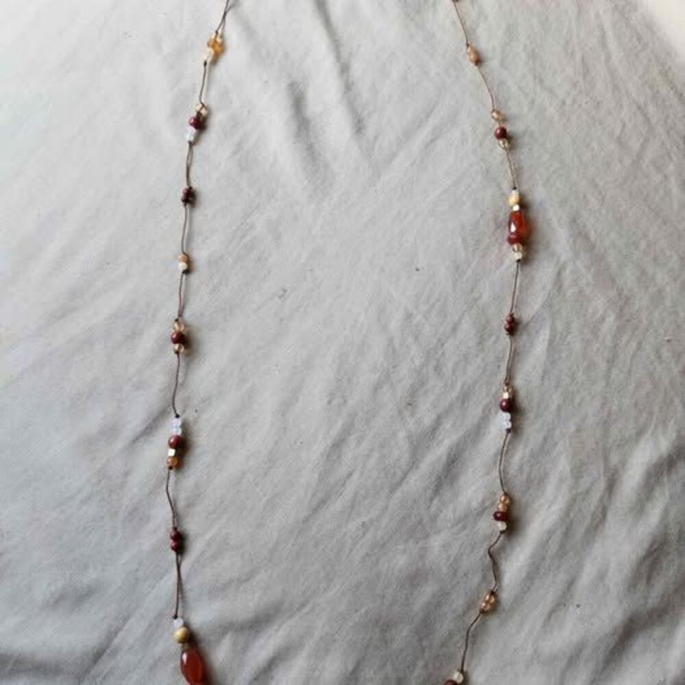 40" Carnelian Mixed Gemstone Hand Knotted Long Station Necklace Boho